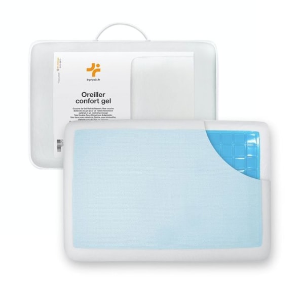 Ergonomiskt minnesskumkudde med kylande gel, 60x40x13 cm, vit - Inphysio