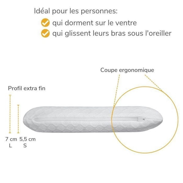 Ergonomisk kudde - Inphysio - EXTRA Platt kudde för personer som sover på magen, Storlek S, 50 x 30 x 5,5 cm Vit