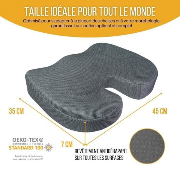 U-formad kudde - Inphysio - Ergonomisk kudde - Minnesskum - 45x35x7 cm - Kontor