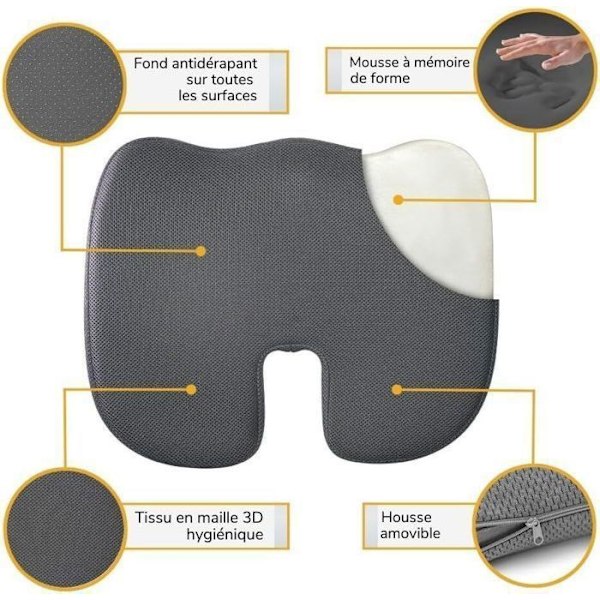Sæt med 2 ergonomiske puder i memory-skum - 45x41x10,5 cm/45x35x7 cm - Inphysio