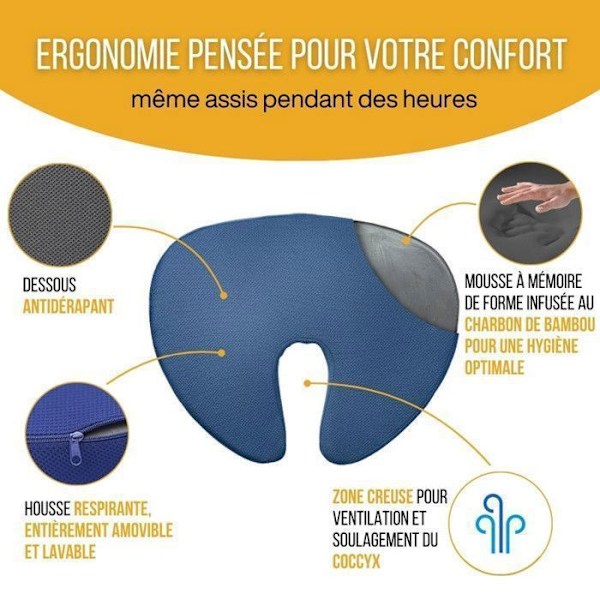 Ergonomisk Sittkudde Inphysio Memory Foam Kudde för Sittande Svansben Bil Stol Kontor 45.8 x 37.5 x 6.4 cm
