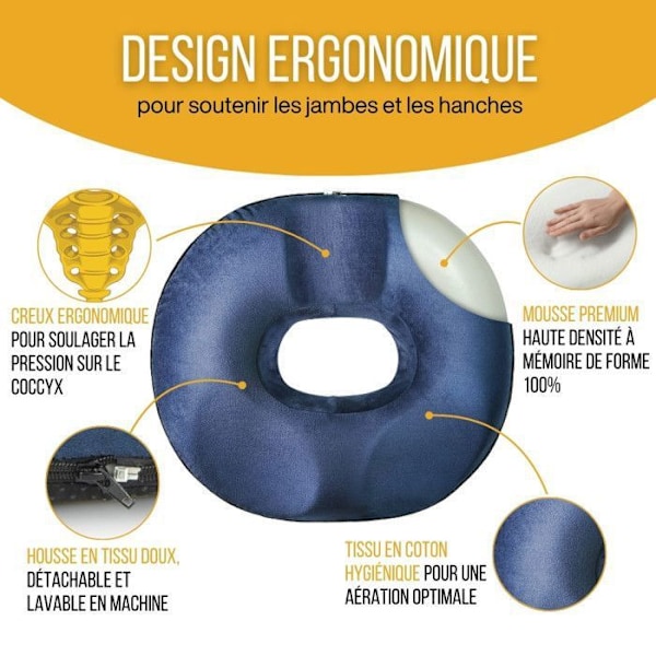 Donut Stol Cushion til Haleben Bag Inphysio Ergonomisk Skræddersyet Hukommelsesskum Sæde Bil Kontor 45 x 37 x 9 cm