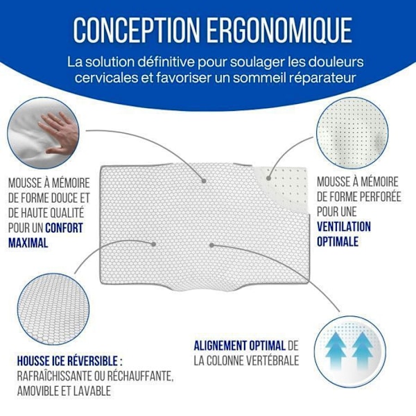 Anti-wrinkle Anti-aging Inphysio Ergonomisk Nakke pude Hukommelsesskumm Pude til at sove på siden og ryggen 65x41x11 cm