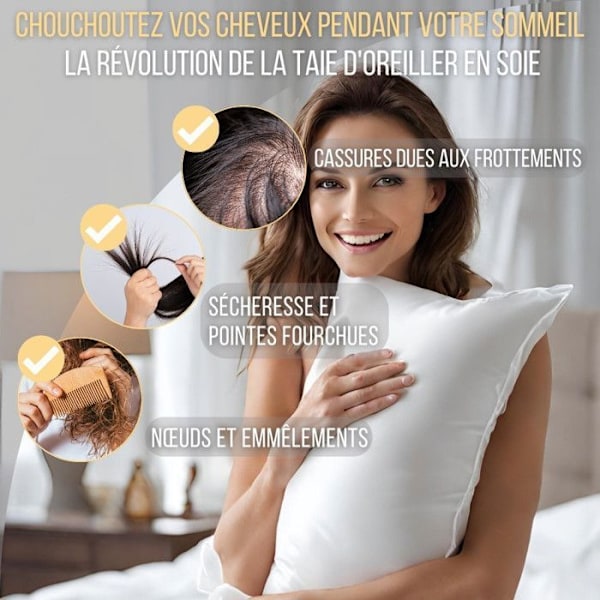 Antirynkörngäng somnblock - Inphysio - i naturlig mulberrysilke 22 mm, hypoallergenisk, 65 x 65 cm, vit