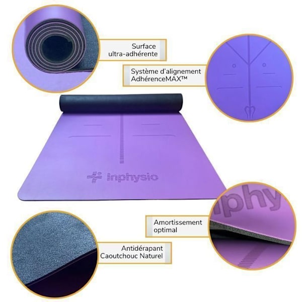 Yoga matta - Inphysio - AdhérenceMAX - Ultra-greppande - Vattentålig - Välbefinnande - 4,2 mm tjocklek Lila