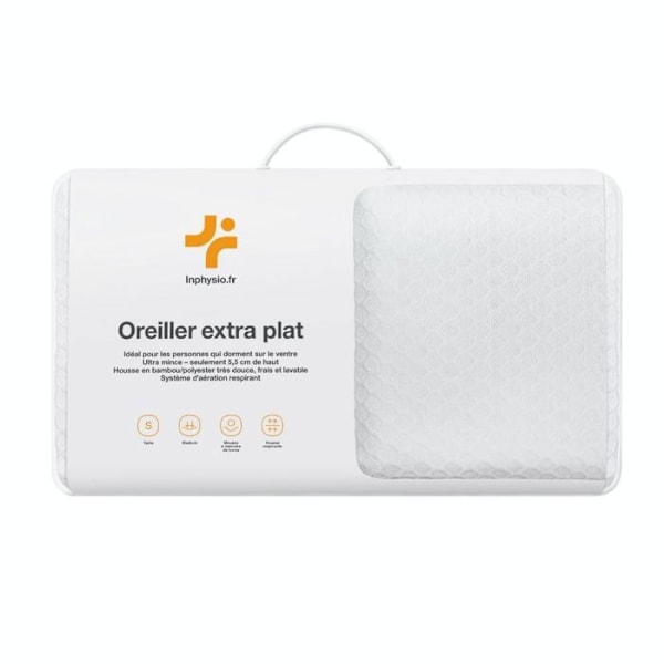 Ergonomisk kudde - Inphysio - EXTRA Platt kudde för personer som sover på magen, Storlek L, 58 x 38 x 7 cm Vit