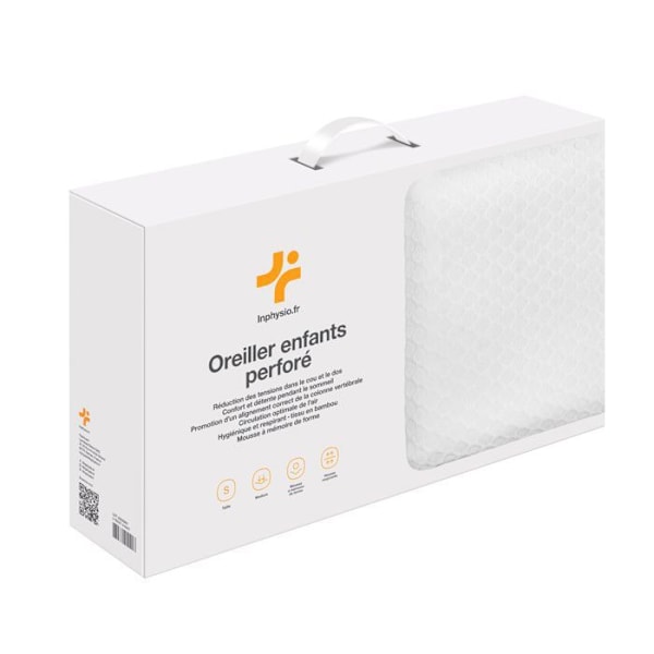 Ergonomiskt barnkudde - Inphysio - set med 2 andningsbara barnkuddar i minnesskum, 50 x 30 x 5,5 cm Vit
