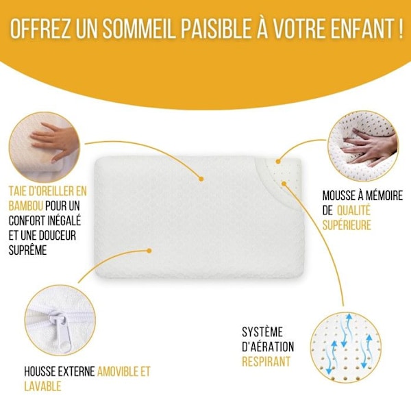 Barnkudde Inphysio Mjuk Minnesskumkudde, Hypoallergenisk Bambu Fiber, 50 x 30 x 5,5 cm