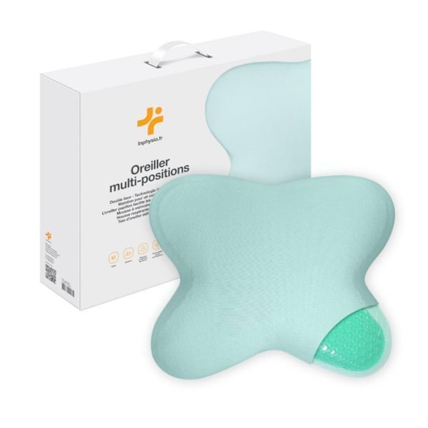 Ergonomisk Papillon Pude i Hukommelsesskum med Kølende Gel - Dobbelt Sided - Multipositioner - 53x43x12 cm - Grøn grön
