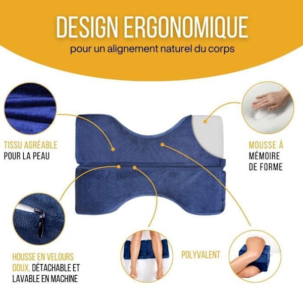 Ergonomisk Knä Kudde för Sömnen - Ortopedisk Kudde - Minnesform Mellan Ben Anti Smärta 25 x 20 x 17 cm