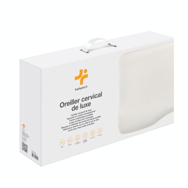 Ergonomisk DE LUXE Pude - Inphysio - med 3 kølende ICE FraîcheTouch pudevar, 60 x 35 x 12/7 cm Vit