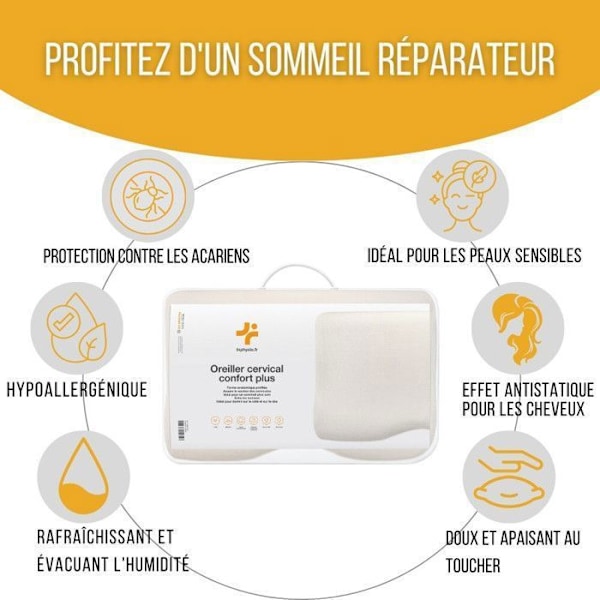 Ergonomiskt minnesskumkuddar Comfort Plus, hypoallergeniskt och kvalsteravvisande, 1x bambuskuddeöverdrag, 1x bomullskuddeöverdrag - Inphysio