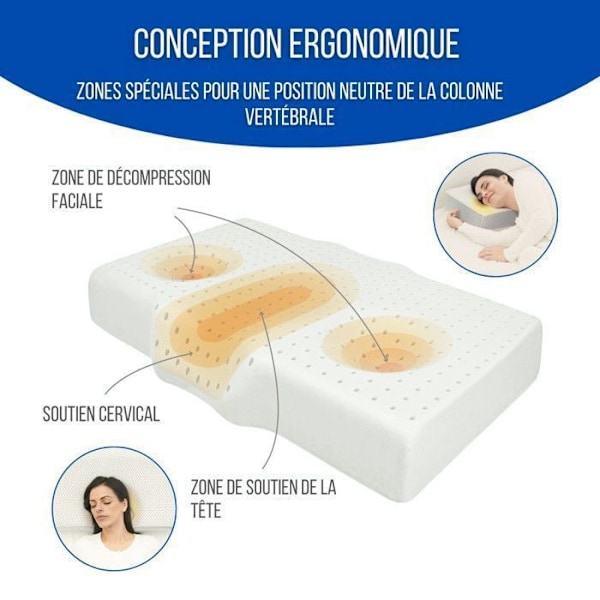 Anti-wrinkle Anti-aging Inphysio Ergonomisk Nakke pude Hukommelsesskumm Pude til at sove på siden og ryggen 65x41x11 cm