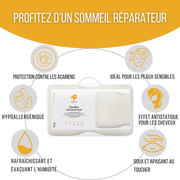 Ergonomisk DUO kudde av minnesskum, justerbar 10 eller 12 cm, hypoallergenisk 1x fodral i vit bambu, 1x fodral i bomull