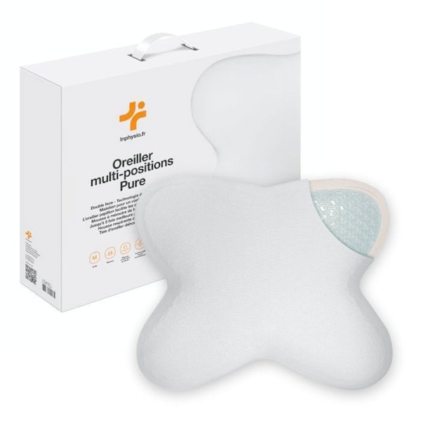 Ergonomisk Butterfly Pude i Memory Skum med Kølende Gel - Dobbeltsidet - Multipositioner - 53x43x12 cm - Hvid