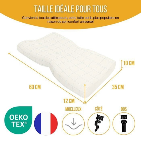 Ergonomiskt Nackkudde Duo Premium Inphysio Minnesskum, Hypoallergenisk, Justerbar Höjd, 60 x 35 x 12-10 cm