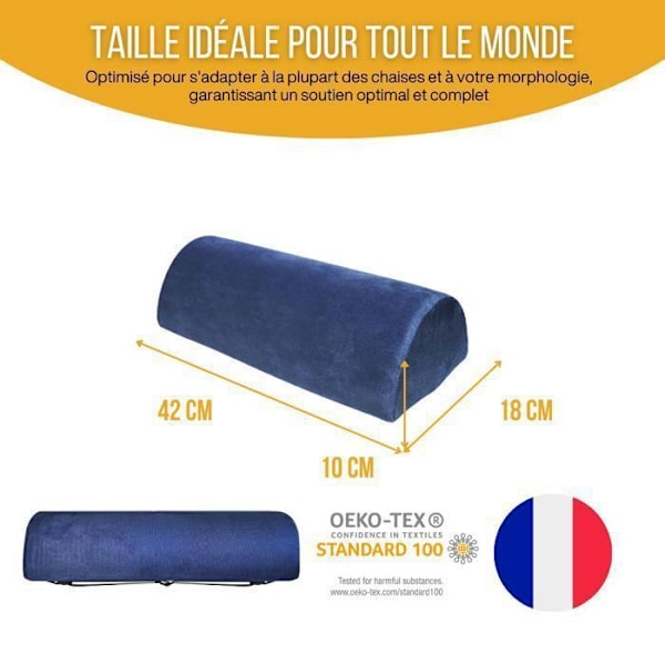 Demi Traversin de Soutien Lombaire Inphysio Ergonomiskt Minnesskum Kudde för Bil Kontorsstol 42x18x10 cm