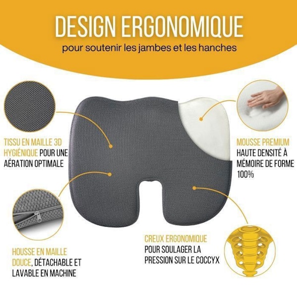 U-formet Pude - Inphysio - Ergonomisk Pude - Hukommelsesskumb - 45x35x7 cm - Kontor
