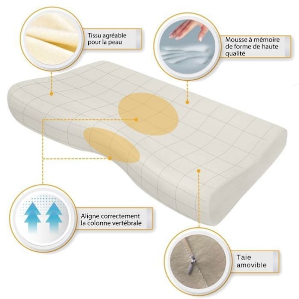 Ergonomisk Kudde - Inphysio - Set med 2 Comfort Plus-kuddar med bambusörngott, 54 x 33 x 12/6 cm Vit