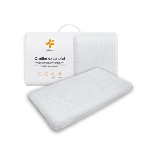 Inphysio® Extra Flat Kudde för magliggare - Hypoallergenisk Minneskum - Smärtavlastande - 50x30x5,5 cm - Vit
