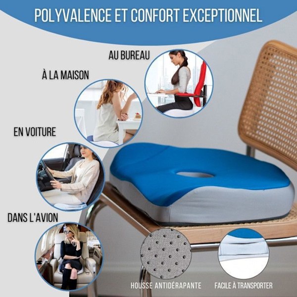 Ergonomisk Sittkudde Inphysio Kudde i Minnesskum för Säte Sittben Bil Stol Kontor 45 x 37 x 9cm