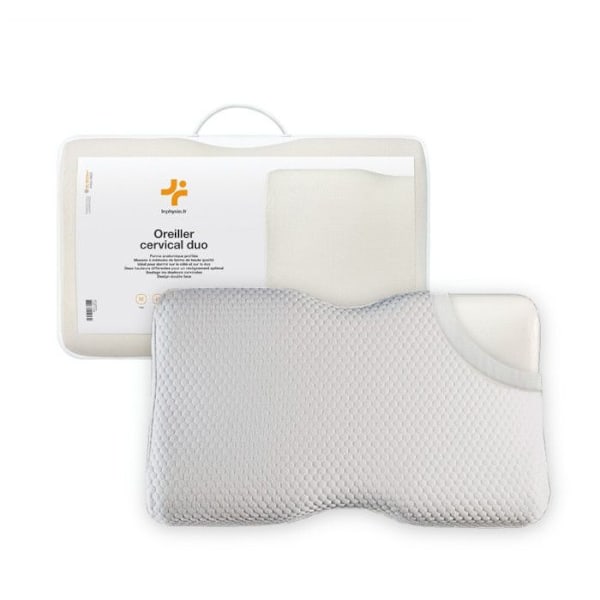 Ergonomisk DUO kudde av minnesskum, justerbar 10 eller 12 cm, hypoallergenisk 1x fodral i vit bambu, 1x fodral i bomull