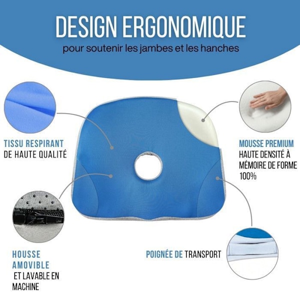 Ergonomisk Sittkudde Inphysio Kudde i Minnesskum för Säte Sittben Bil Stol Kontor 45 x 37 x 9cm