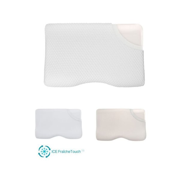 Ergonomisk LYX Kudde - Inphysio - med 3 kylande ICE FreshTouch örngott, 60 x 35 x 12/7 cm Vit