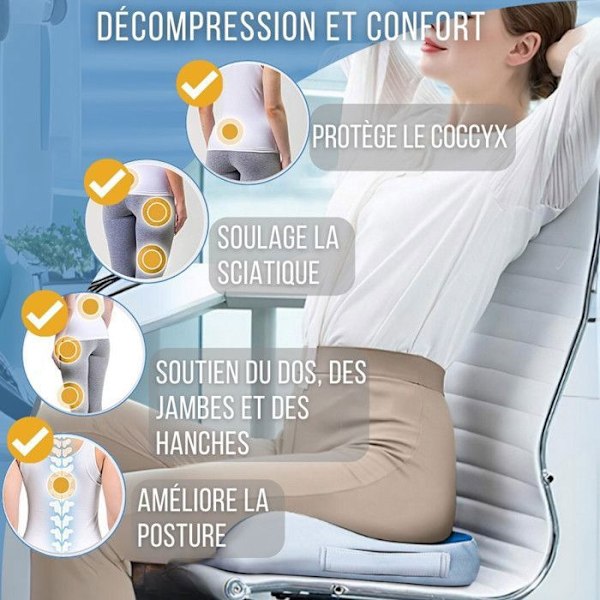 Ergonomisk Sittkudde Inphysio Kudde i Minnesskum för Säte Sittben Bil Stol Kontor 45 x 37 x 9cm
