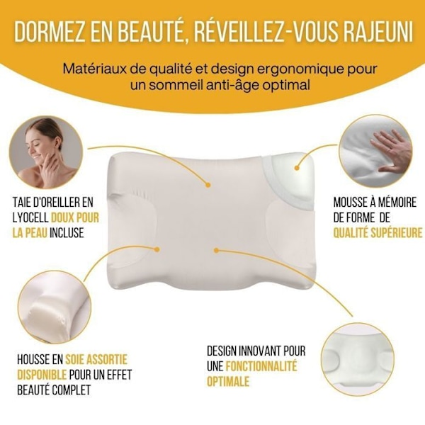 Antirynkes Kudde - Inphysio - 58x37x9/11 cm - Polyuretanskum - Örngott i Lyocell - Hypoallergenisk Vit