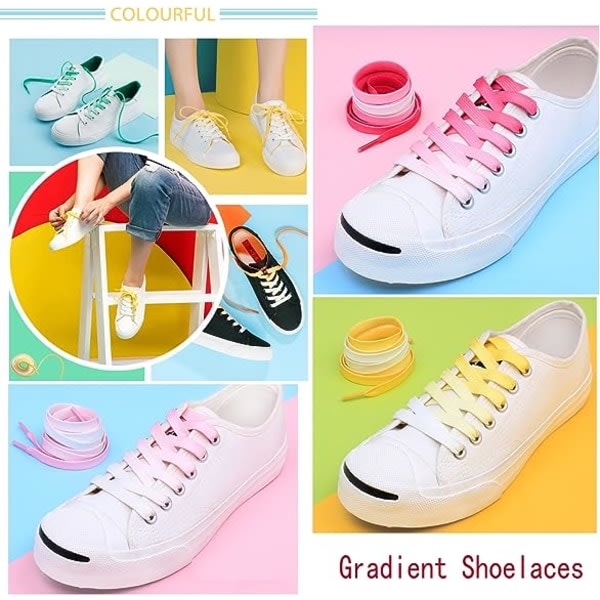 Platta f?rgglada skosn?ren Gradient Rainbow Shoe Shoe Shoestring 2 par, rosa kamouflage, 55 tum (140 cm)