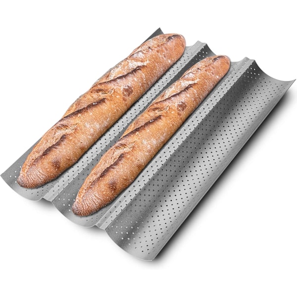 Baguette tray with non-stick coating, baguette tray with 3 baguettes