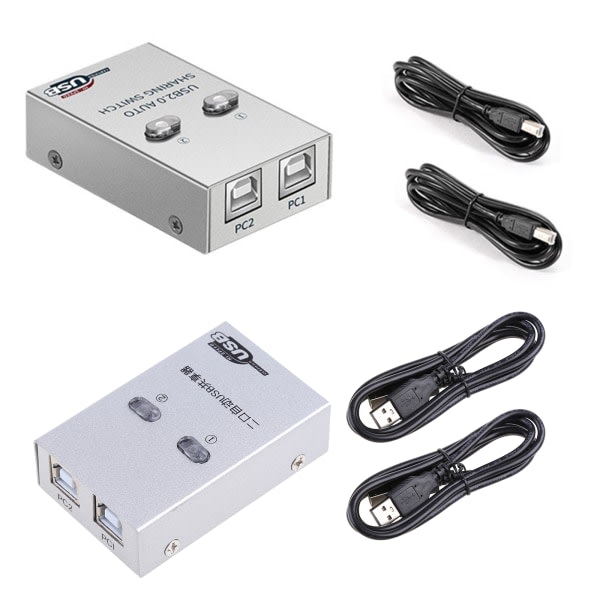 USB skrivardelningsenhet, 2 in 1 ut skrivare automatisk delningsenhet 2-portars automatisk KVM-v?xling Splitter Hub Converter