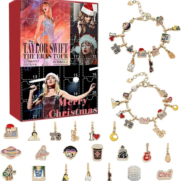 Musikkelsker Taylor Swift Julekalender Armbånd 24 Dager Jule Swift Nedtelling Kalender DIY Smykkeproduksjonssett Gave Til Barn Tenåringer A