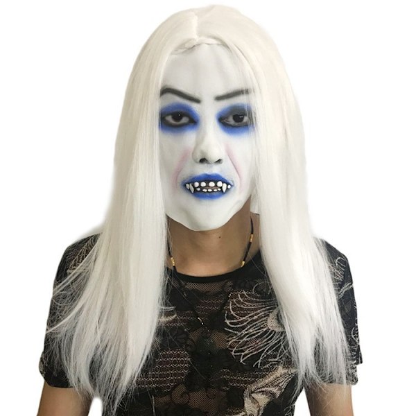 Skrekkmaske manuskript drap NPC mann og kvinne maske hodeplagg romflukt hjemsøkt hus kvinnelig spøkelseskjole Halloween dans White-haired witch (including wig)