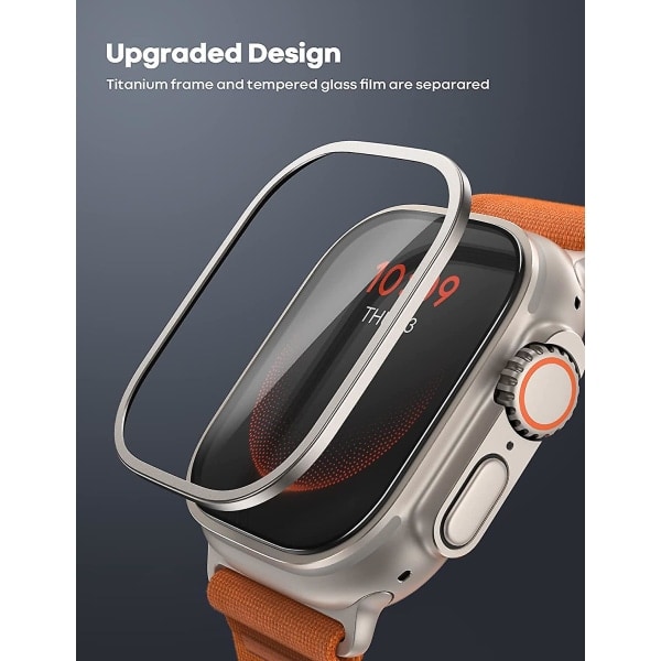 Apple Watch Ultra 49 mm sk?rmskydd, [Titanram] 2-pack 9h h?rdat glasfilm med verktygssats f?r enkel inriktning, fullst?ndigt t?ckningsskydd