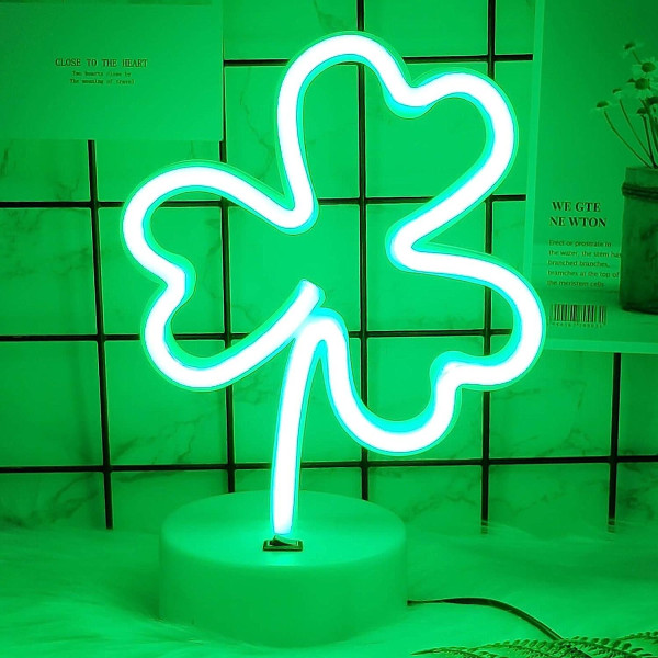 Clover Neonskyltar Neonljus, söt grön nattlampa Neonljus Clover USB/batteri Sovrumsinredning Hemdekorationer med piedestal Grön Neonklöver Ligh