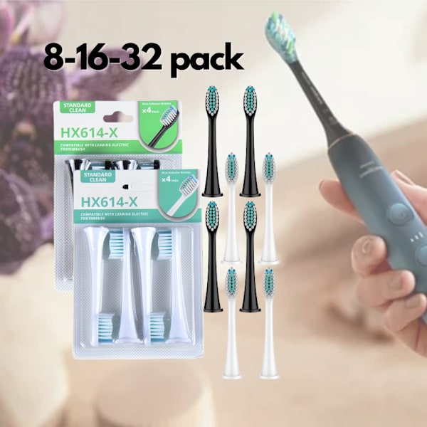 16-pakks erstatningshoder for Philips Sonicare Serie 3, 6, 9 Black Svart