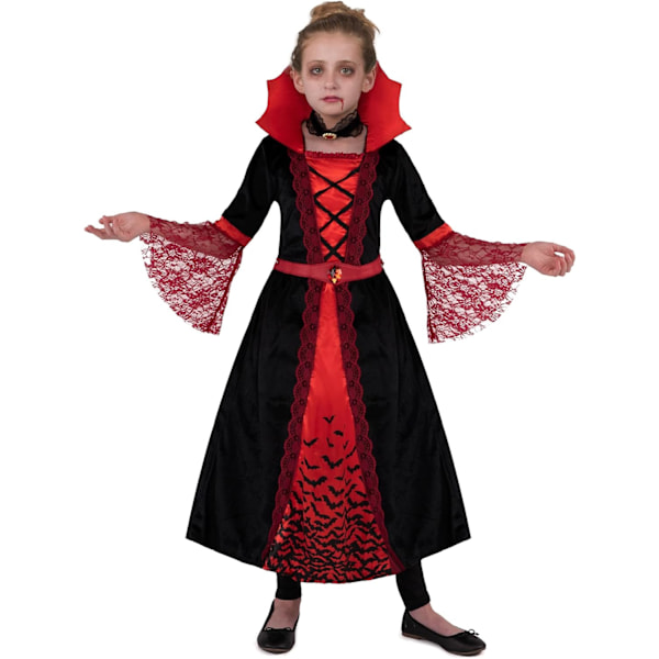 Spøgelsesagtig kostume gotisk vampyrkostume til piger, victoriansk vampyrdronningekappe, ædel middelalderlig dronning halloweenkostume X-Large (13-15 ans)