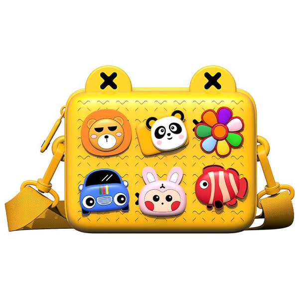 Crossbody-väska för flickor Barnväska med utbytbara dekorationer Justerbar rem för små flickor Gul