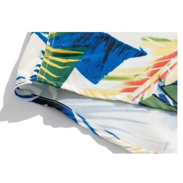 Hawaiiansk skjorta f?rm?n, kort?rmad, casual blommiga printed blå vit XXL Cherry