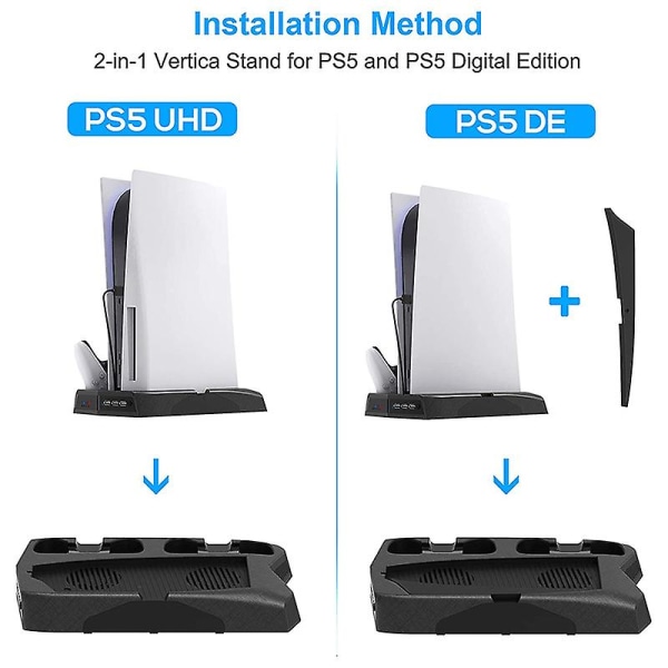 Vertikalt stativ med kylfläkt kompatibel med PS5-konsolladdstationsdocka med dubbel