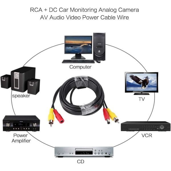 15m RCA + DC Monitoring Analog Audio Video Power - Övervakningskamera förlängningskabel