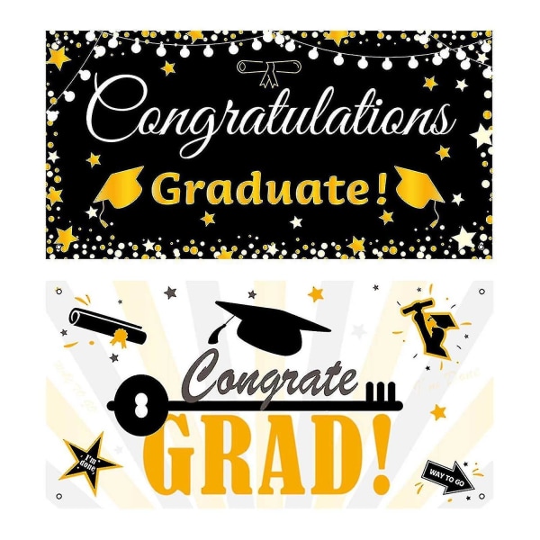 2 st grattis Grad Banner Graduation Decorations 2021 Utomhus inomhus hängande dekoration