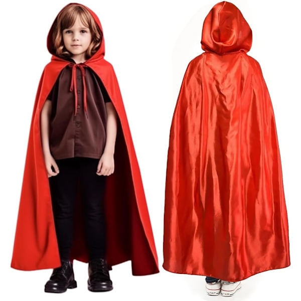 Huvtröja med huva för Halloween Medeltida kappa Röd 140cm Röd huvtröja för kvinnor män Vuxen Satinkappa Unisex för karneval Halloween Cosplay M