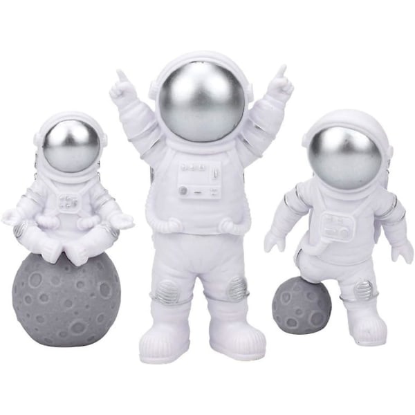 3 st Astronautfigurer Cake Topper, Miniatyr Astronaut Leksaker Ornament Hemkonst och hantverk Desktoptillbehör Bordsdekoration, vit