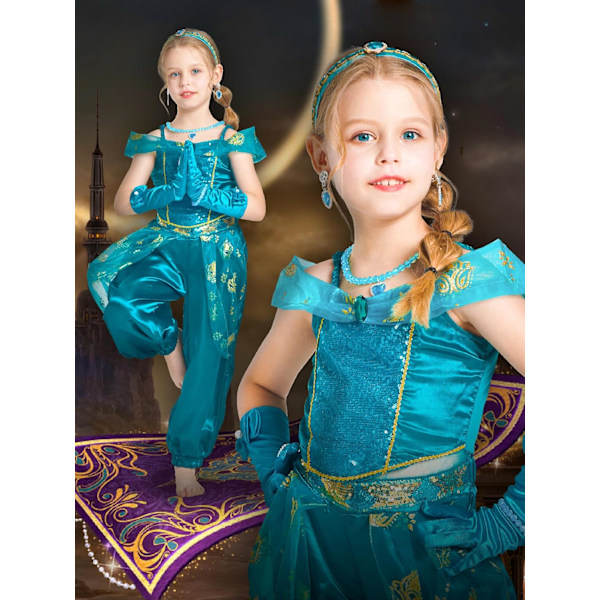 Prinsessekostyme for jenter eventyr cosplay kjole for jenter bursdagsfestkostymer Jasmin & uppsättning 3-4 Jahre