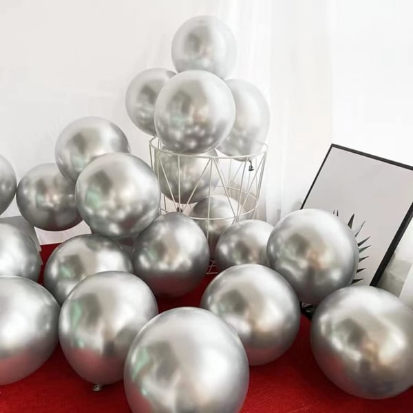 Silver Party Ballonger 100 st 12 tum Krom Metallic Silver Helium Ballonger f?r f?delsedagsfest dekoration och valvdekoration Br?llopsf?delsedag