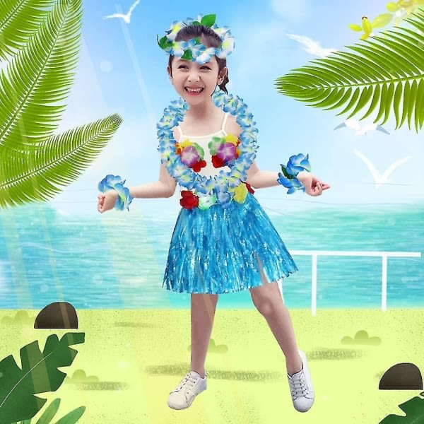 30 cm Hawaiian Blue Grass Kjol Performance Kostym Set f?r flickor