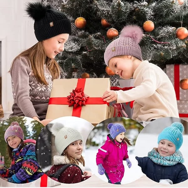 Barn Vinter Hatt Handskar Scarf Set, Girls Toddler Hats color-3 Cherry